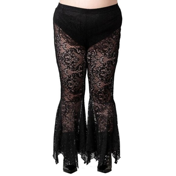 Killstar Spectral Lure Lace Bell Bottoms Flares Plus Size 4XL Black Goth Pants - Picture 2 of 4